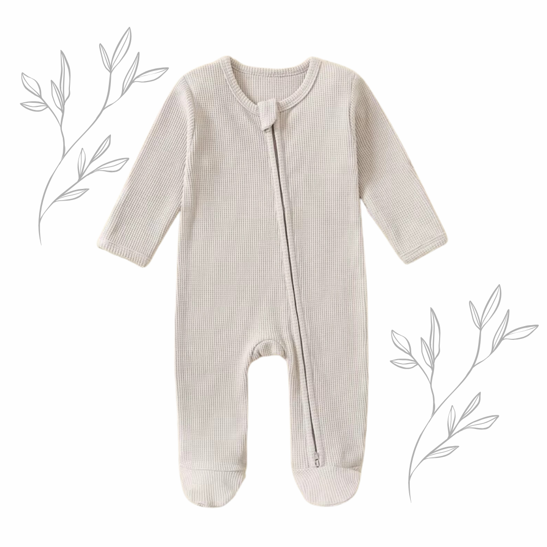 100% Cotton baby footie pajamas in Ivory Earth Tones- Breathable and soft sleepwear for babies.