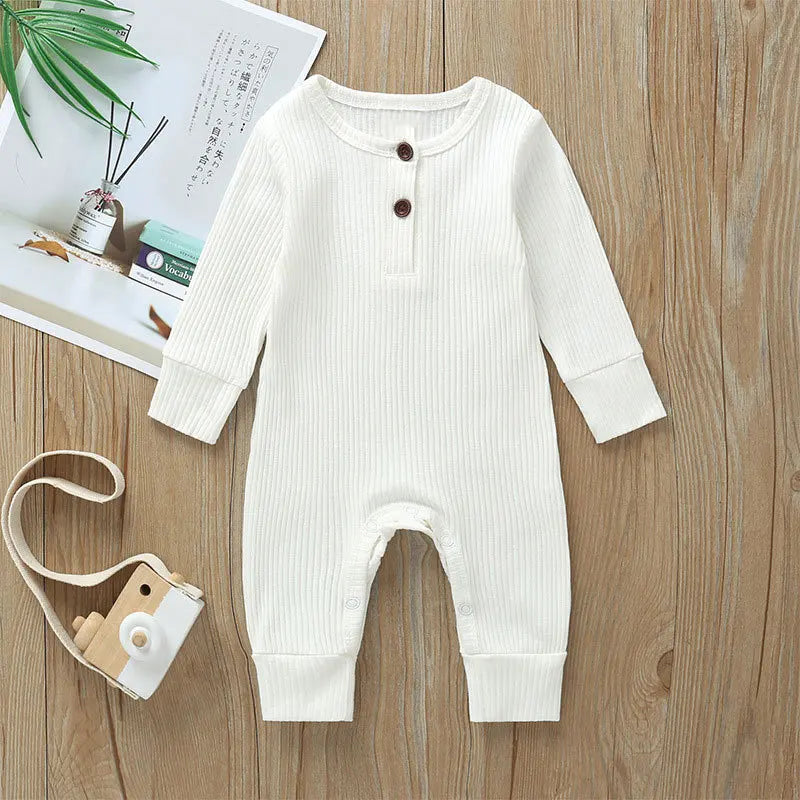 Baby Long-Sleeve Romper in Neutral Tones