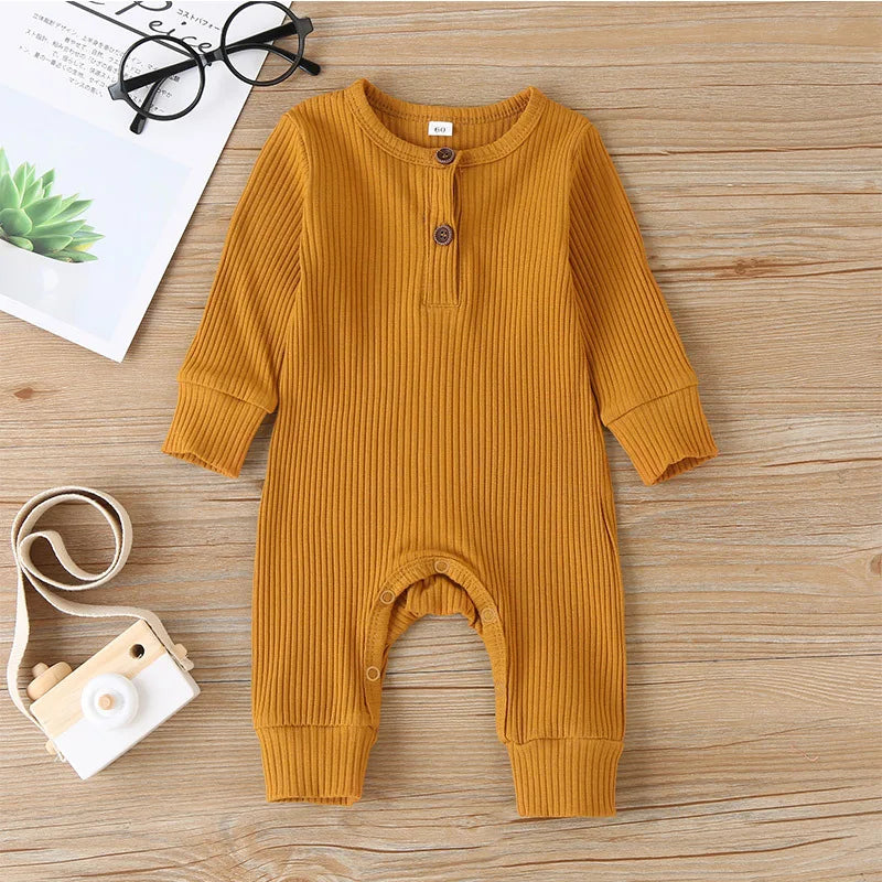 Baby Long-Sleeve Romper in Neutral Tones