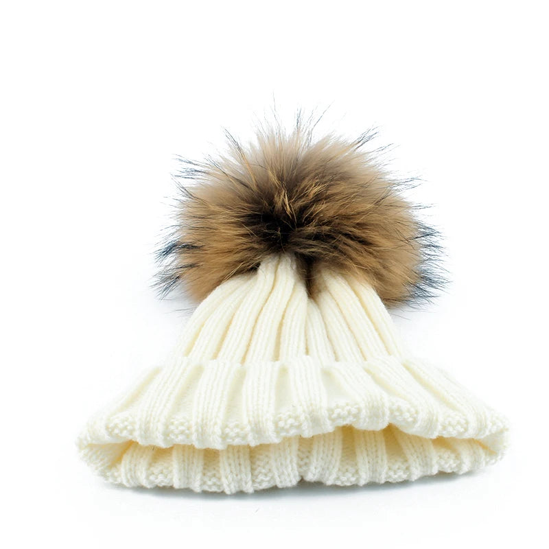 Baby Fur Pompom Beanie Hat Scarf Set