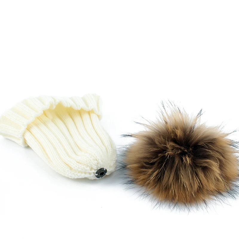 Baby Fur Pompom Beanie Hat Scarf Set