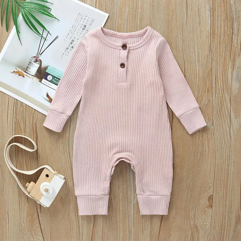 Baby Long-Sleeve Romper in Neutral Tones