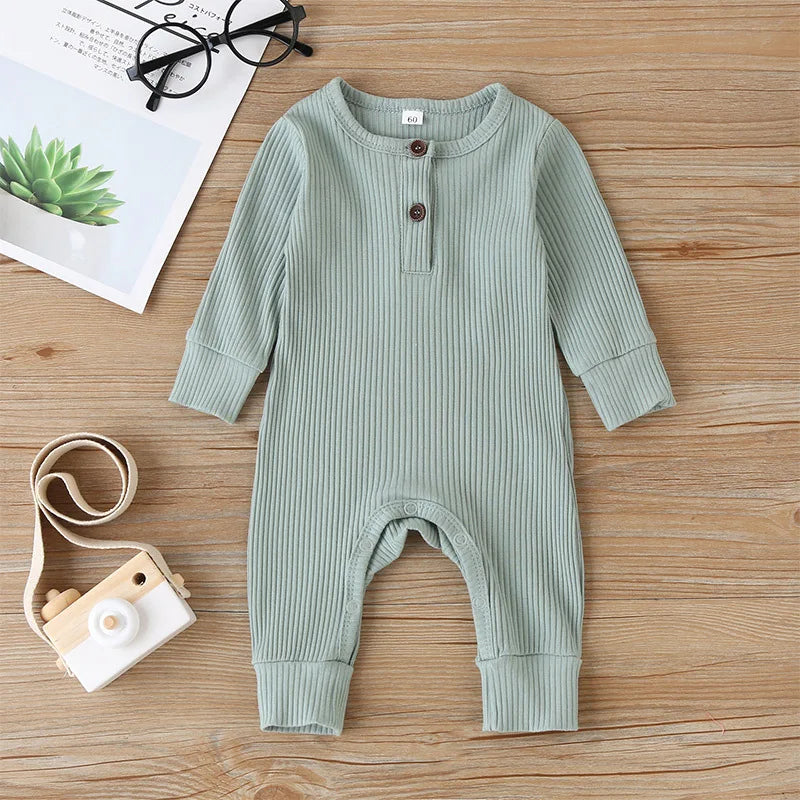 Baby Long-Sleeve Romper in Neutral Tones