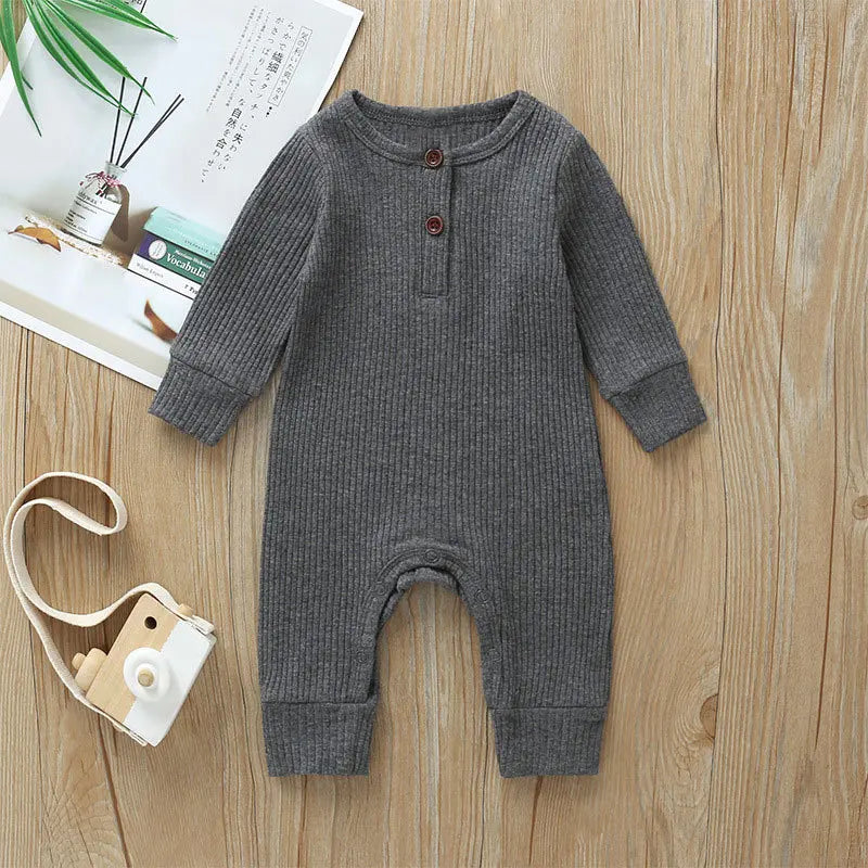 Baby Long-Sleeve Romper in Neutral Tones