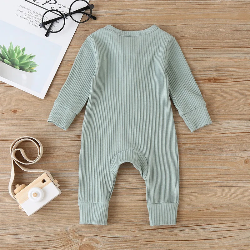 Baby Long-Sleeve Romper in Neutral Tones