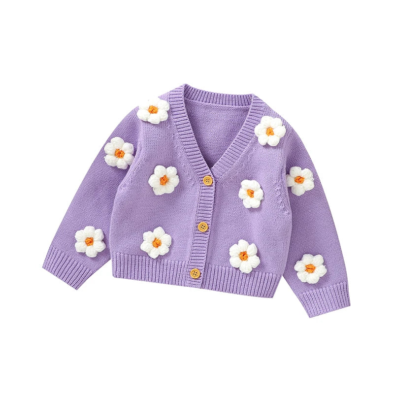 Baby Knitted Cardigan Sweater with Cute 3D Flowers