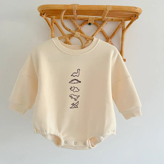 Baby Dinos Sweatshirt Bodysuit in Apricot