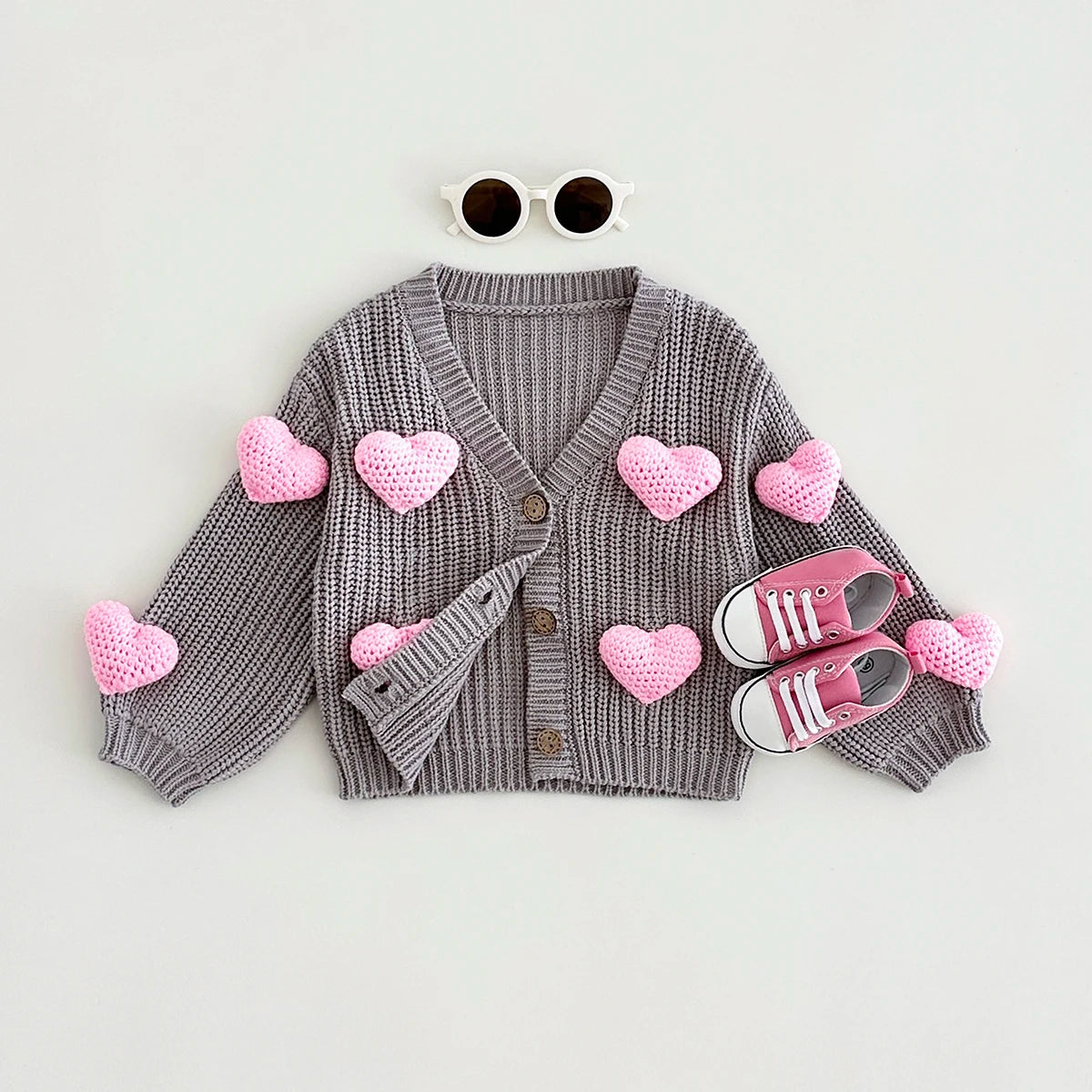 Baby Girl Heart Cardigan Knitted Sweater