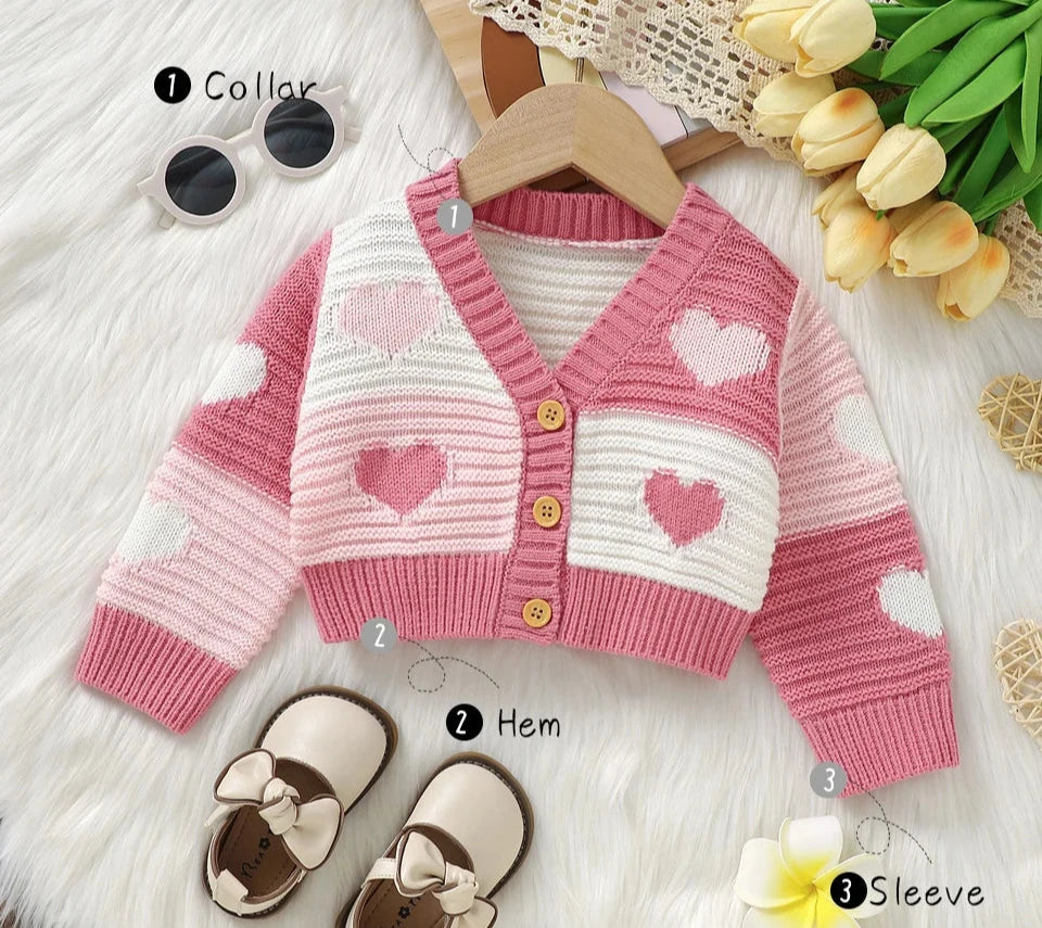 Baby Valentine Hearts Knitted Cardigan Sweater