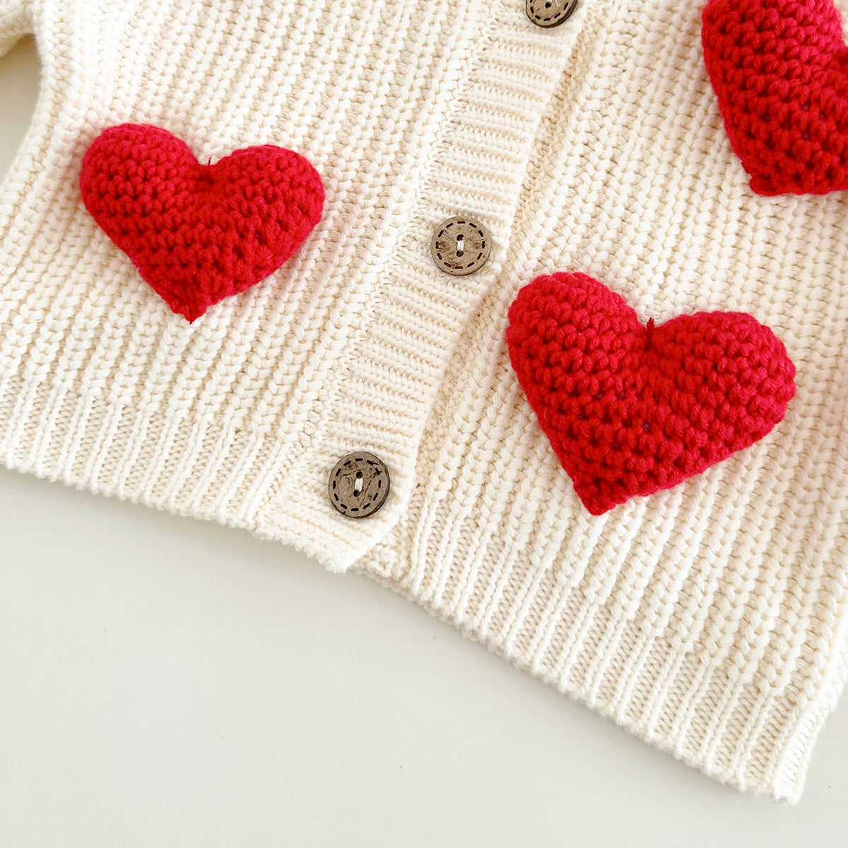 Baby Girl Heart Cardigan Knitted Sweater