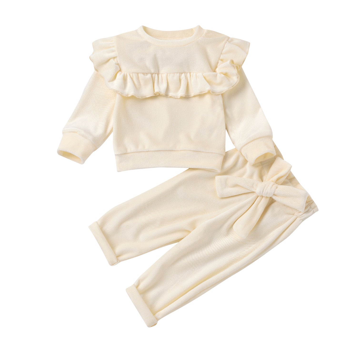 Baby Girls Ruffled 2-Piece Fuzzy Pullover and Pants Set