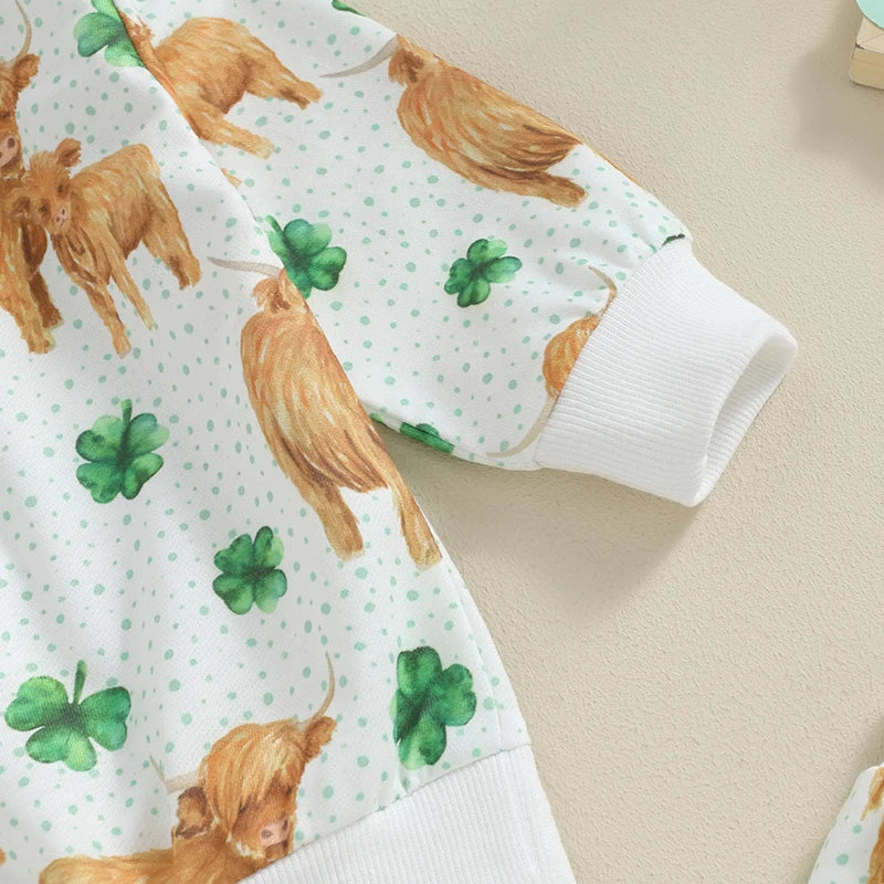 Baby 2-Piece Sweatshirt and Sweatpants Set in Lucky Highland Cows