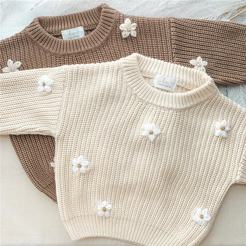 Baby Sweater in White Daises