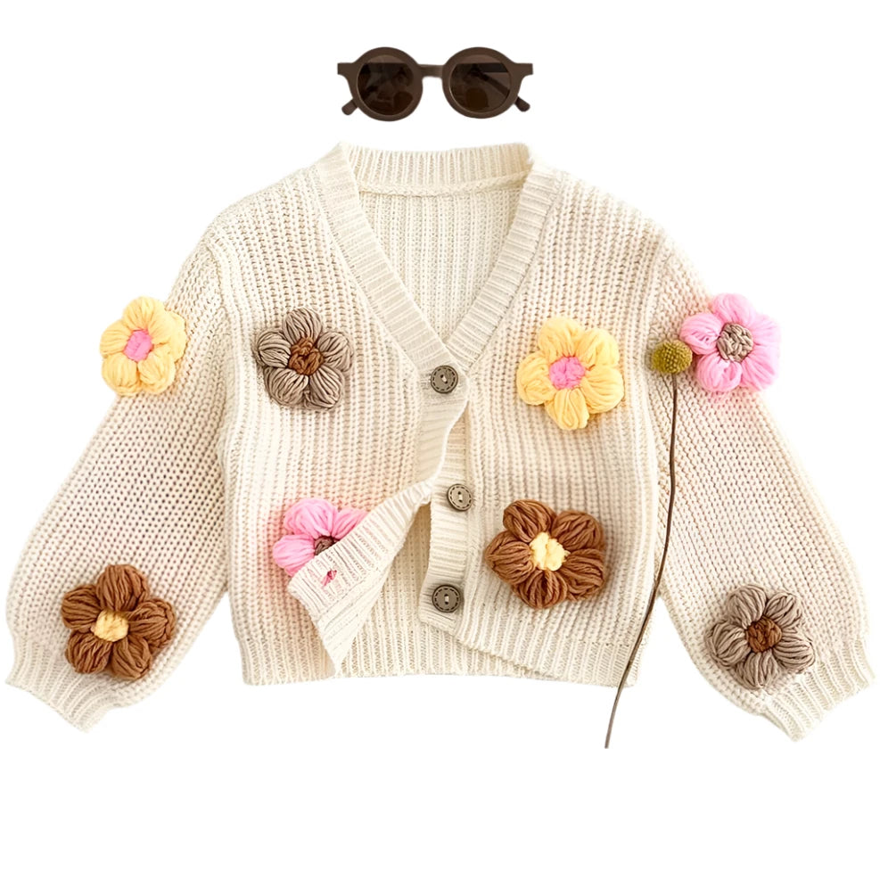 Baby Knitted Sweater Cardigan 3D Flower Top