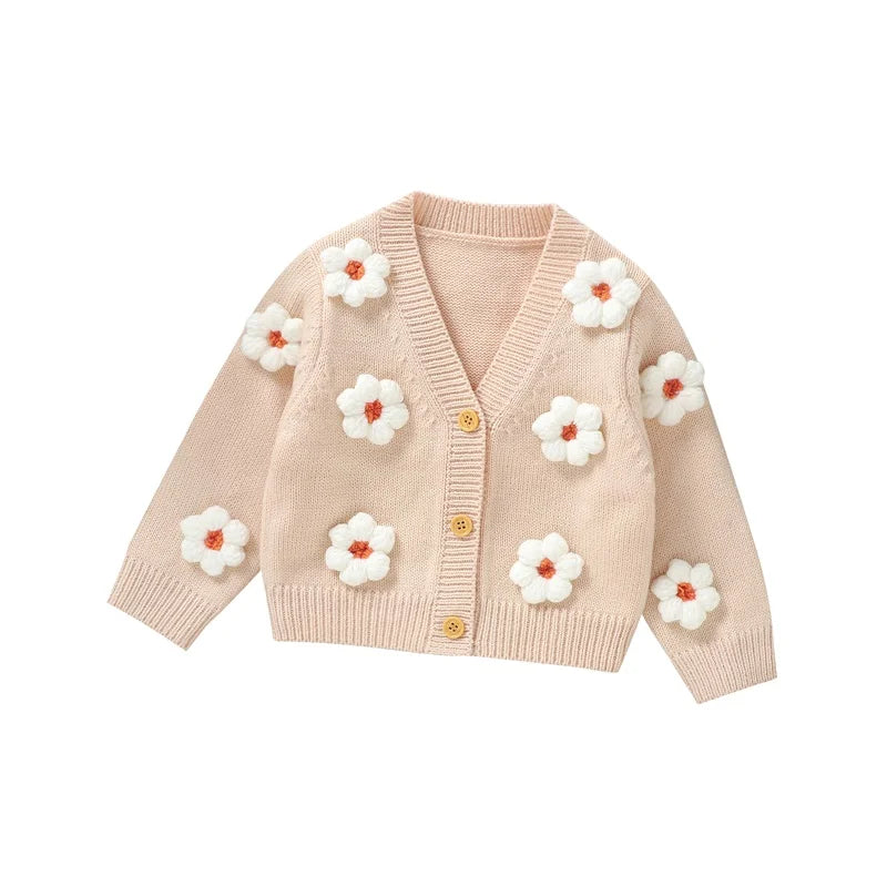 Baby Girl Cardigan 3D White Flower Knit Sweater