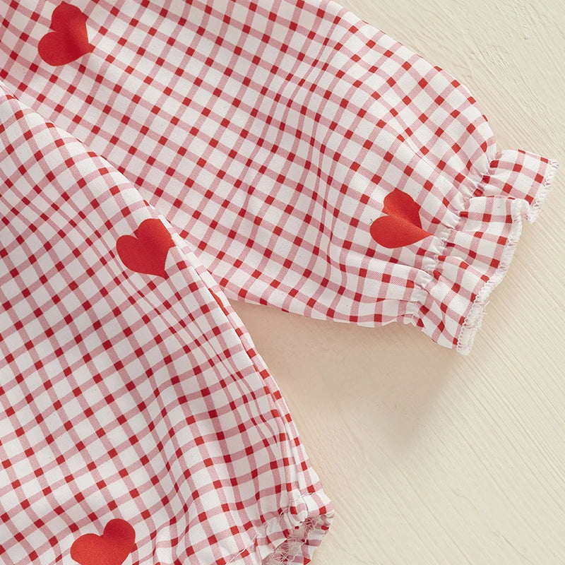 Baby Valentine Heart Plaid Bodysuit with Headband