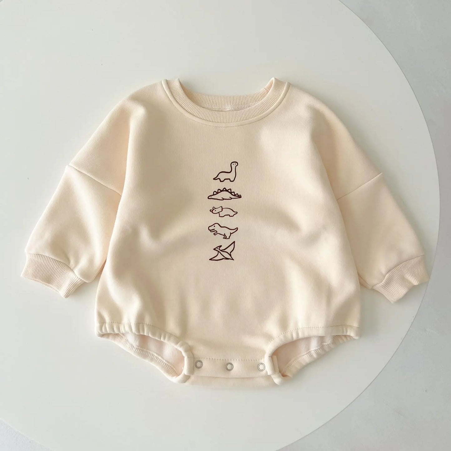 Baby Dinos Sweatshirt Bodysuit in Apricot