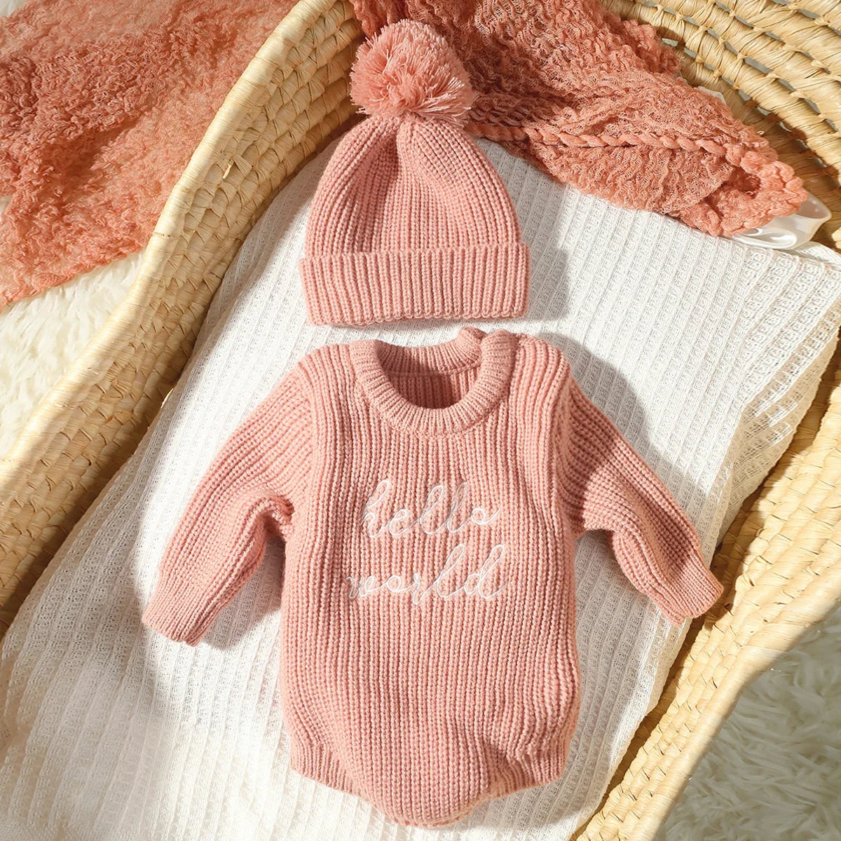 Newborn "Hello World" Knitted Romper Photoshoot Outfit Set