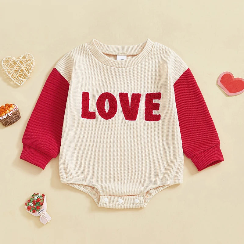 Baby Valentine Love Embroidery Sweatshirt Bodysuit