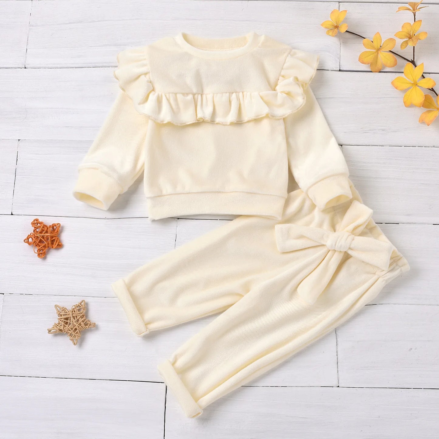 Baby Girls Ruffled 2-Piece Fuzzy Pullover and Pants Set