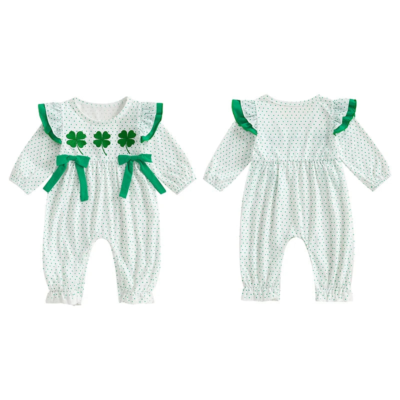 Baby Romper with Bow and Shamrocks