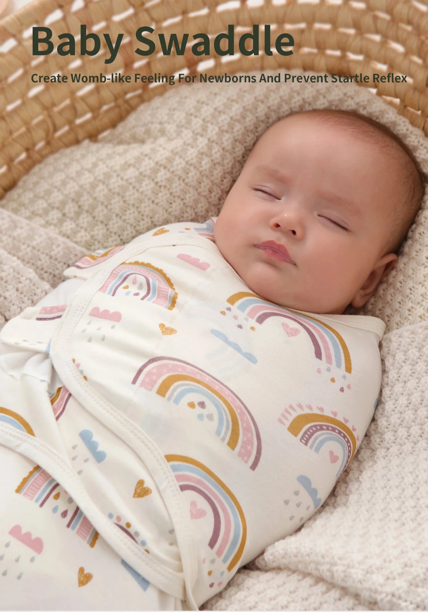 Featuring Newborn Sleep Swaddle in Rainbow