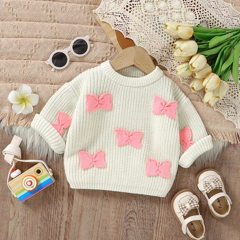 Baby 3D Knitted Cardigan Sweater with Bows