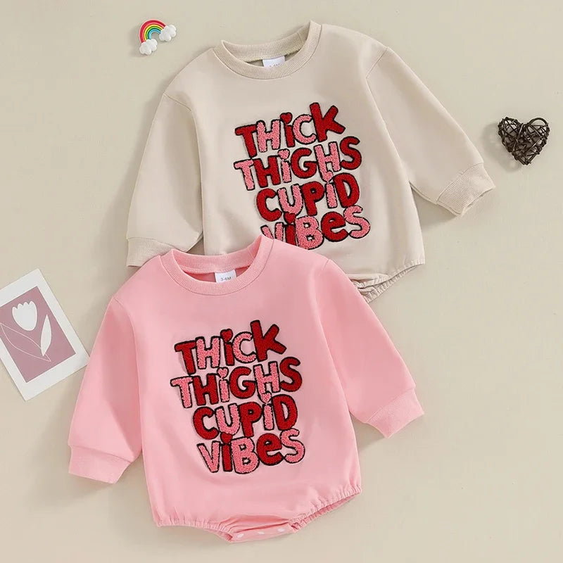 Baby Valentine Sweatshirt Bodysuit "Thick Thighs Cupid Vibes"