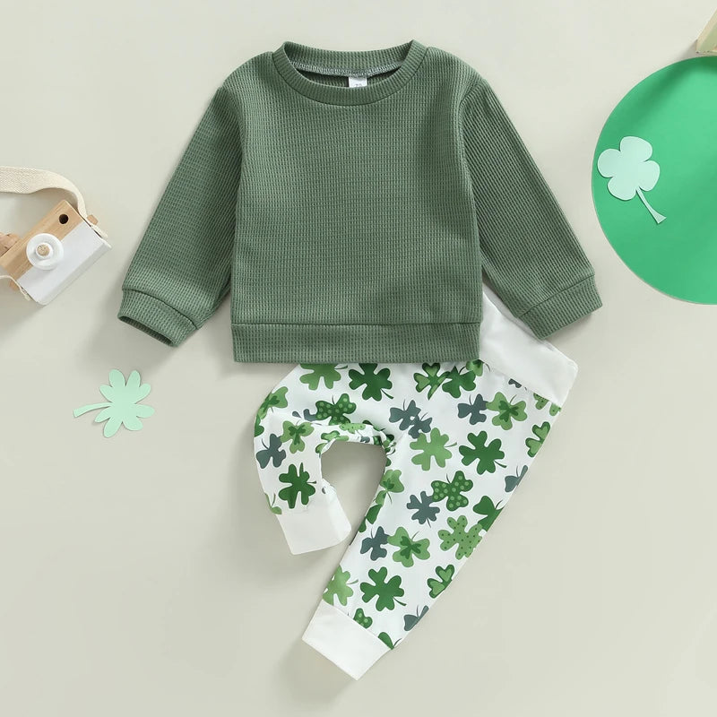 Baby 2-Piece Waffle-Texture Sweats in Clover