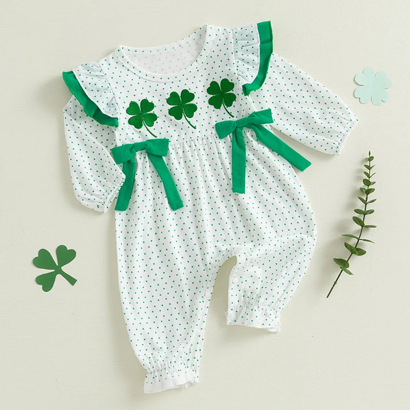 Baby Romper with Bow and Shamrocks