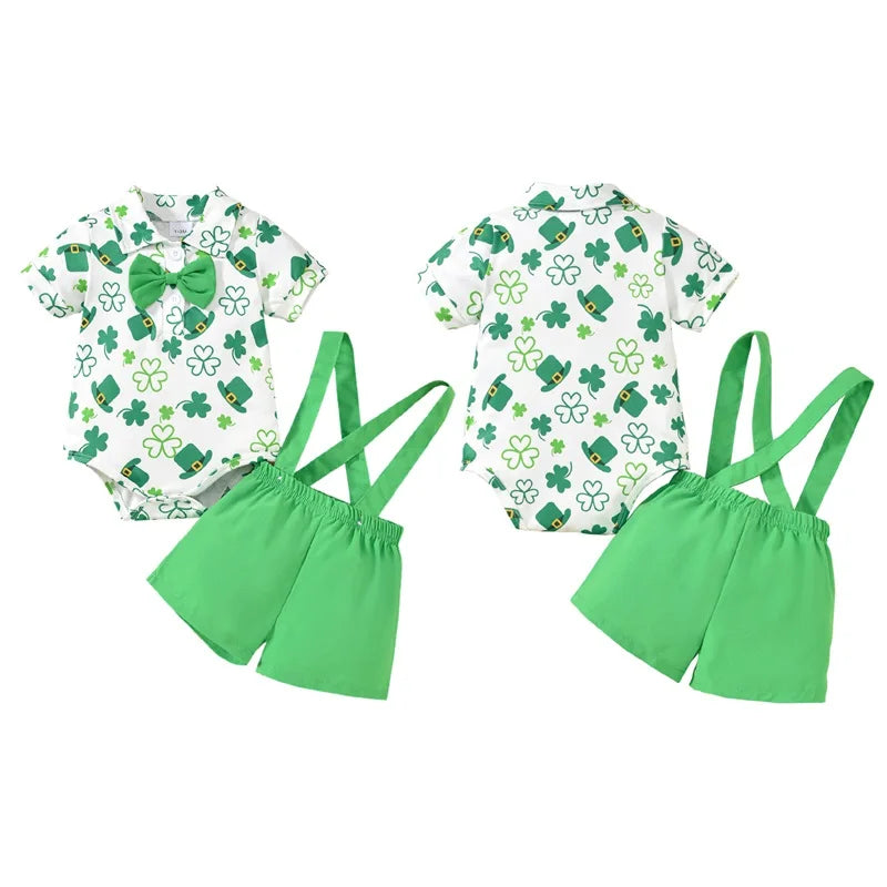 Baby Bowtie and Suspenders Outfit in Irish Flag