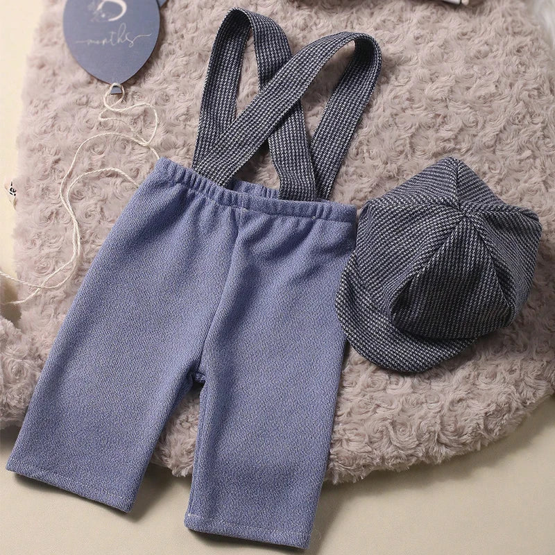 Newborn Suspender and Newsboy Hat Photoshoot Outfit Set