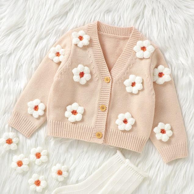 Baby Girl Cardigan 3D White Flower Knit Sweater