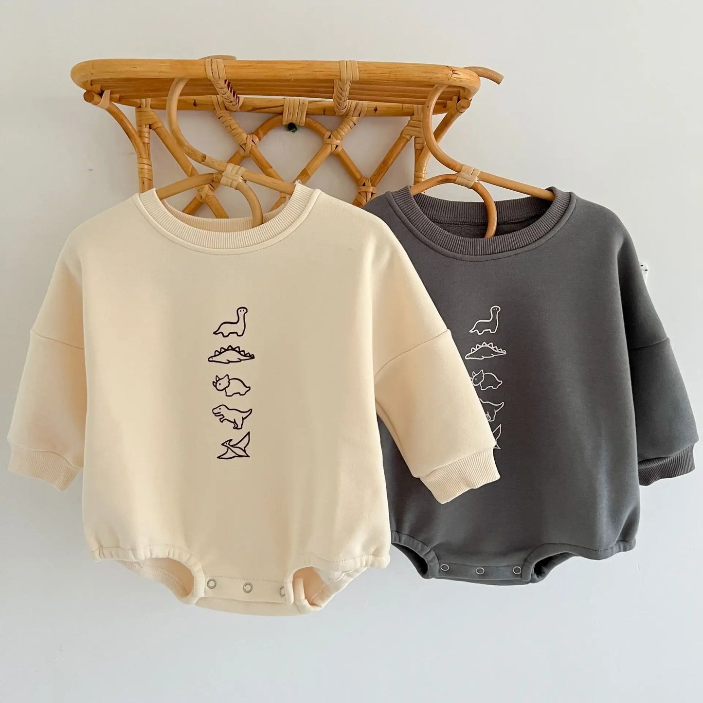 Baby Dinos Sweatshirt Bodysuit in Apricot