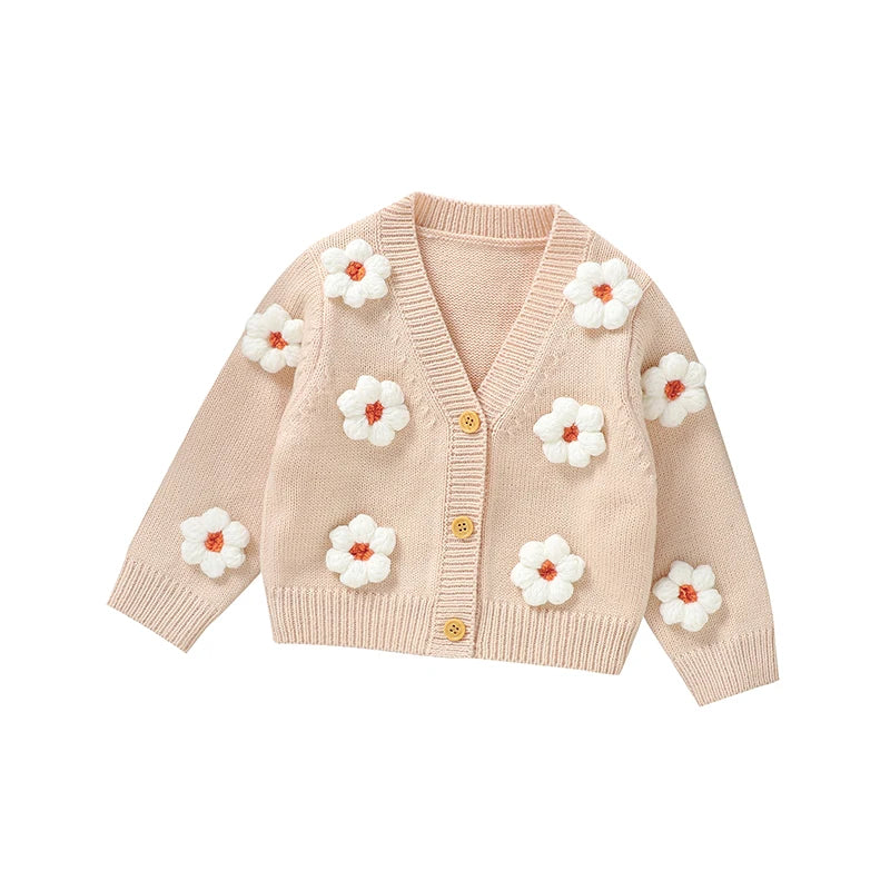 Baby Knitted Cardigan Sweater with Cute 3D Flowers