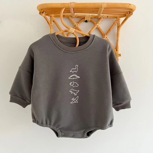 Baby Dinos Sweatshirt Bodysuit in Grey