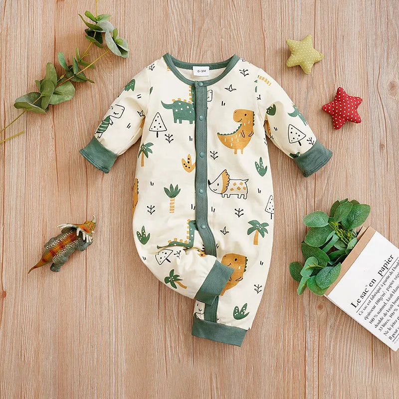 Baby Long-Sleeve Dinosaur Onesie Romper