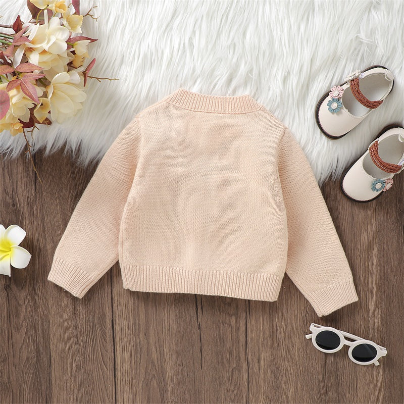 Baby Girl Cardigan 3D White Flower Knit Sweater