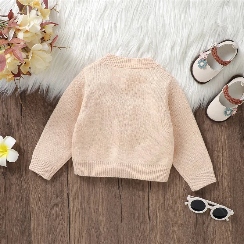 Baby Girl Cardigan 3D White Flower Knit Sweater