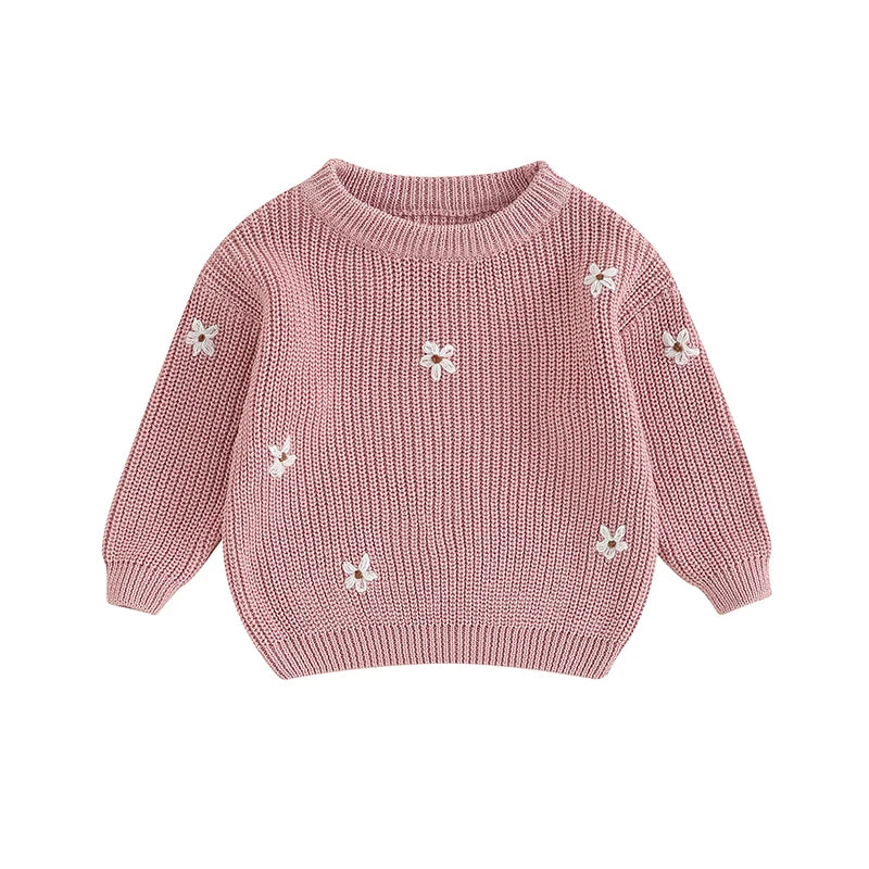 Baby Sweater in White Daises