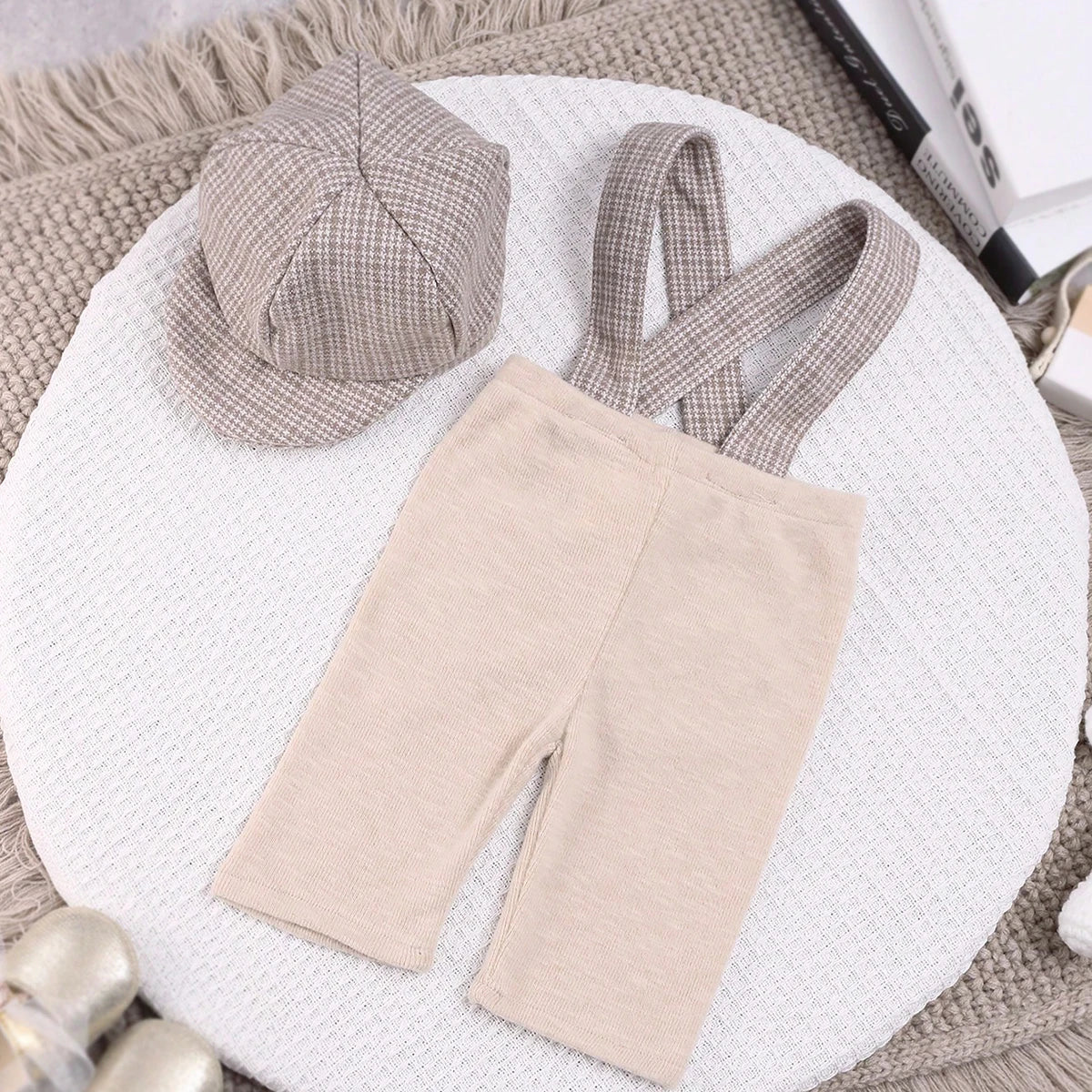 Newborn Suspender and Newsboy Hat Photoshoot Outfit Set