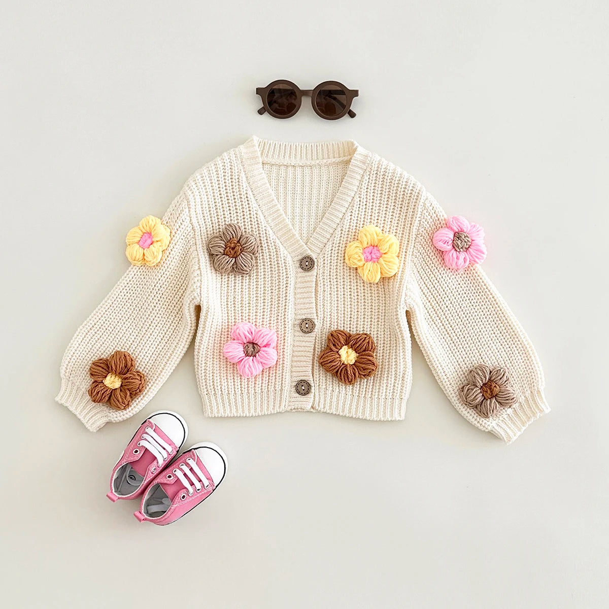 Baby Knitted Sweater Cardigan 3D Flower Top