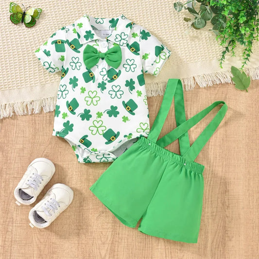 Baby Bowtie and Suspenders Outfit in Shamrock