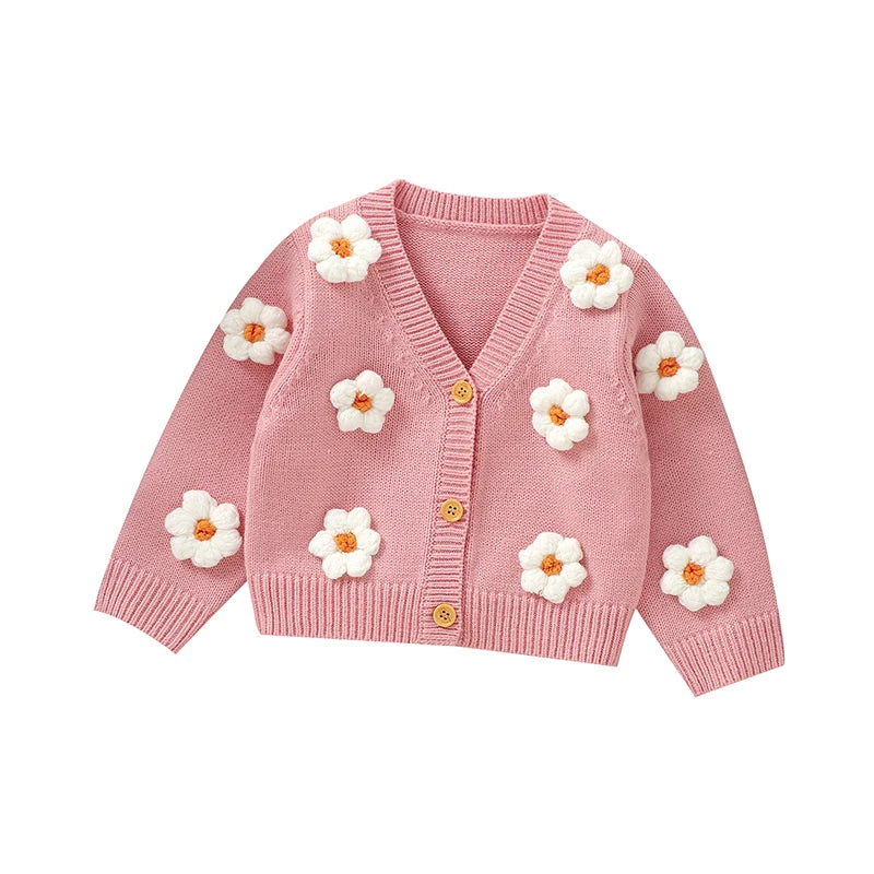 Baby Knitted Cardigan Sweater with Cute 3D Flowers