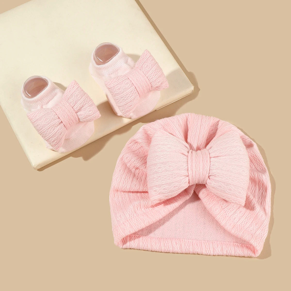 Baby Turban Hat and Bow With Socks Set