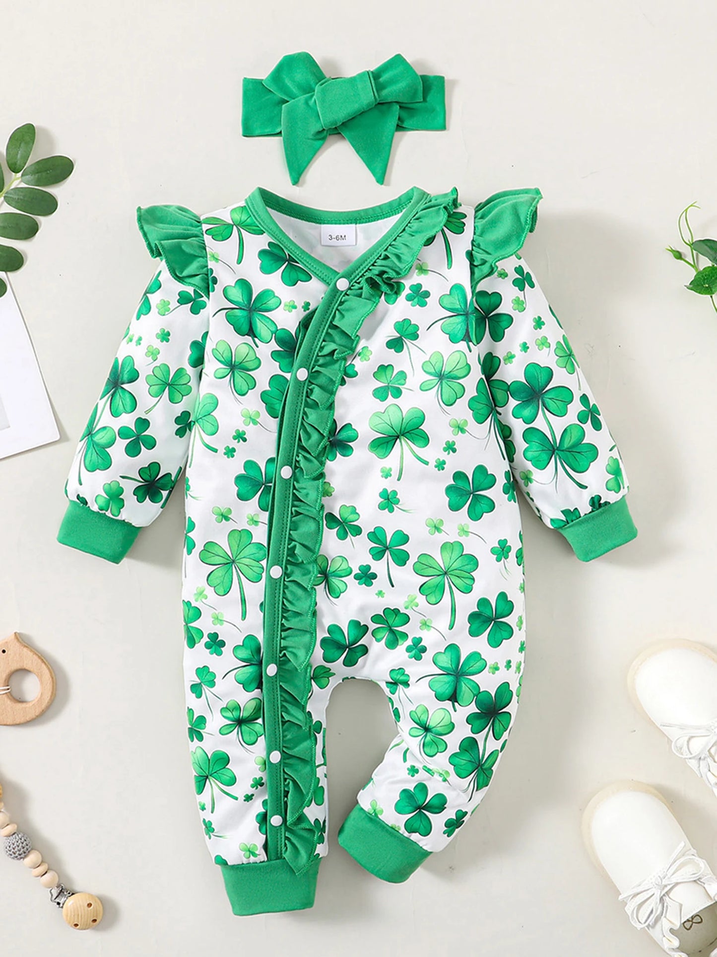 Baby Lucky Clover Romper with Ruffles