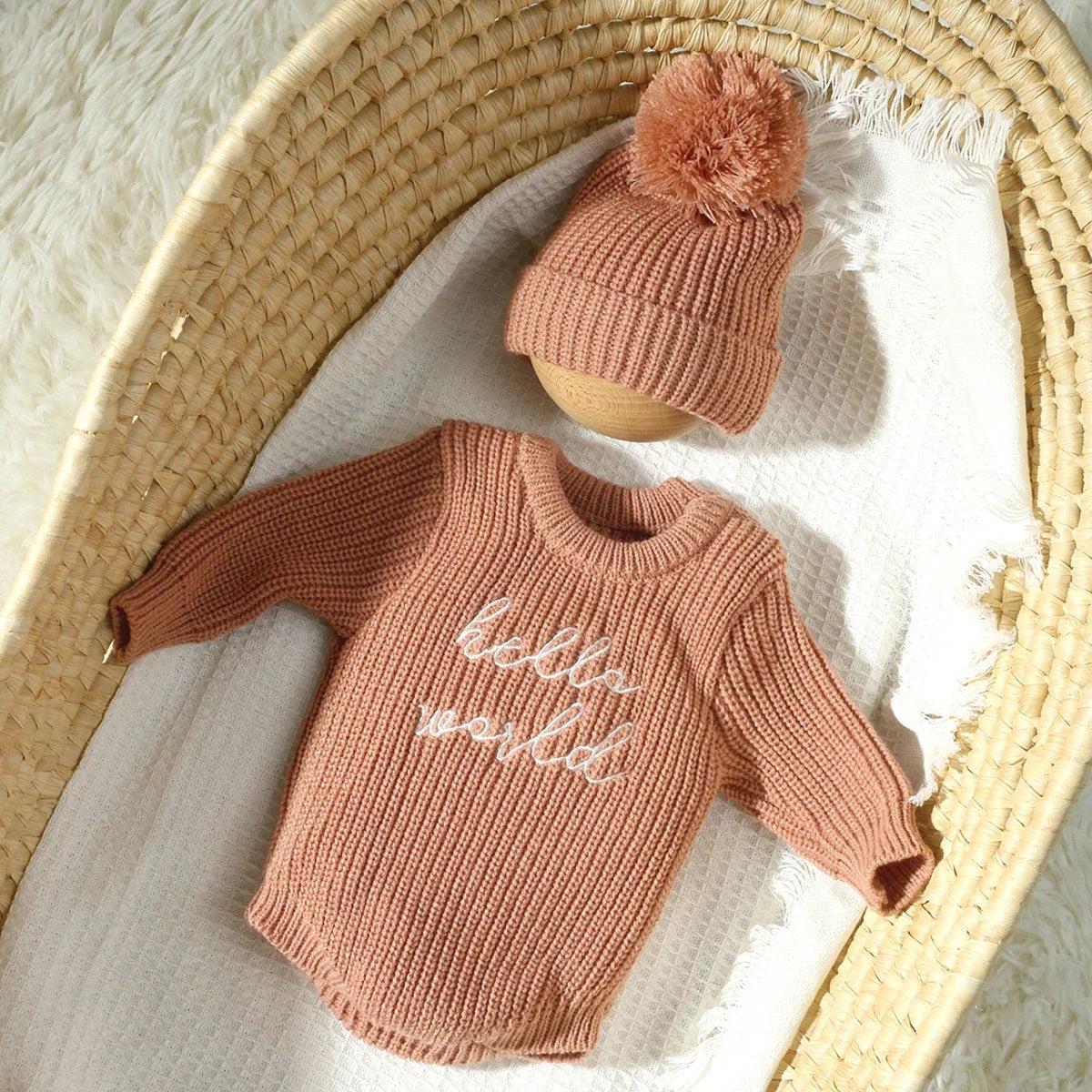 Newborn "Hello World" Knitted Romper Photoshoot Outfit Set