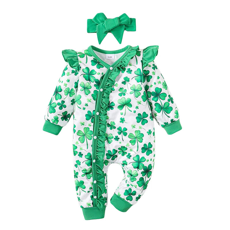 Baby Lucky Clover Romper with Ruffles