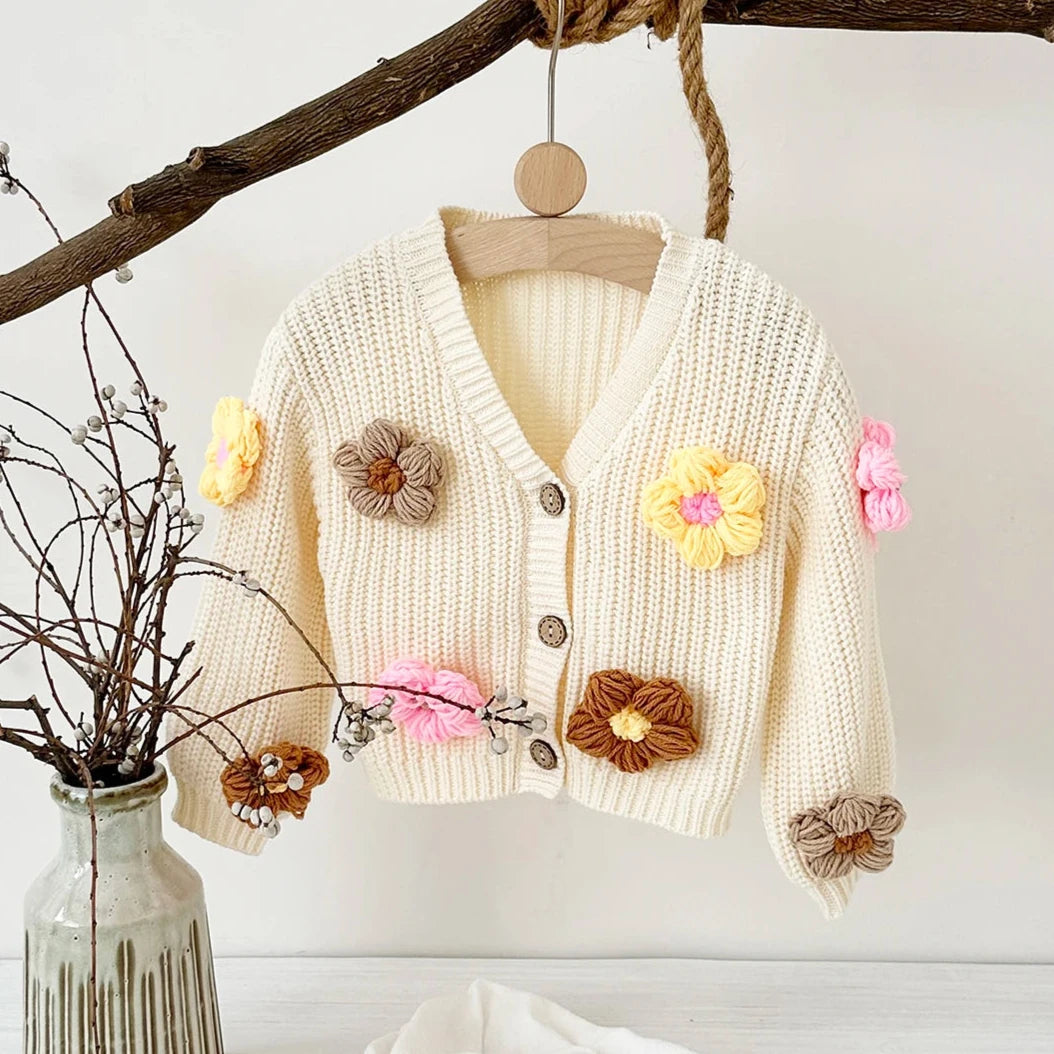 Baby Knitted Sweater Cardigan 3D Flower Top