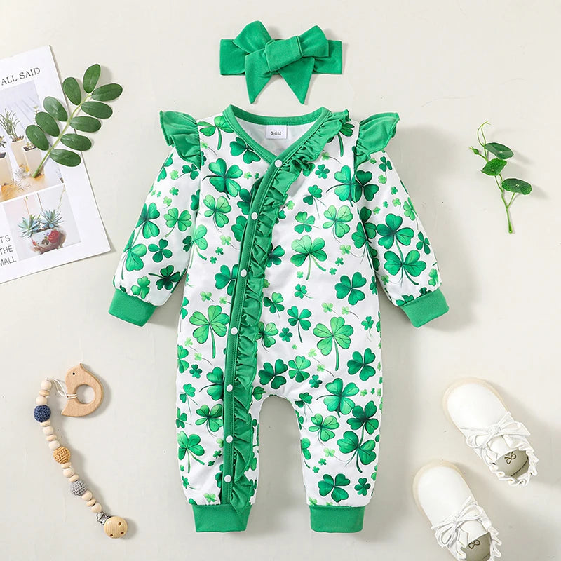 Baby Lucky Clover Romper with Ruffles